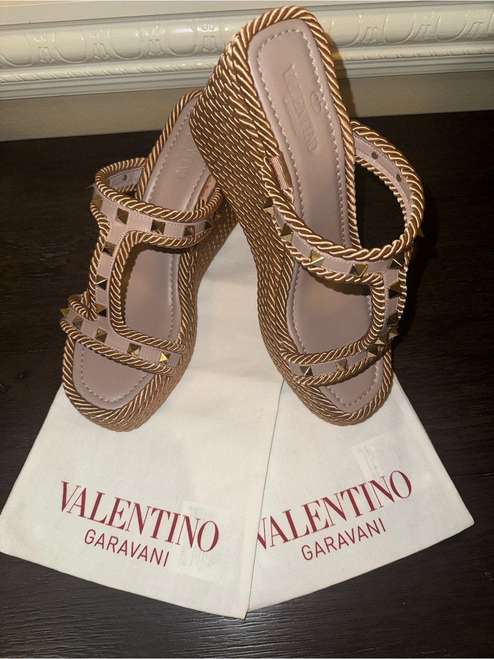 Valentino Garavani Rockstud Rope Platform Wedges Size 39